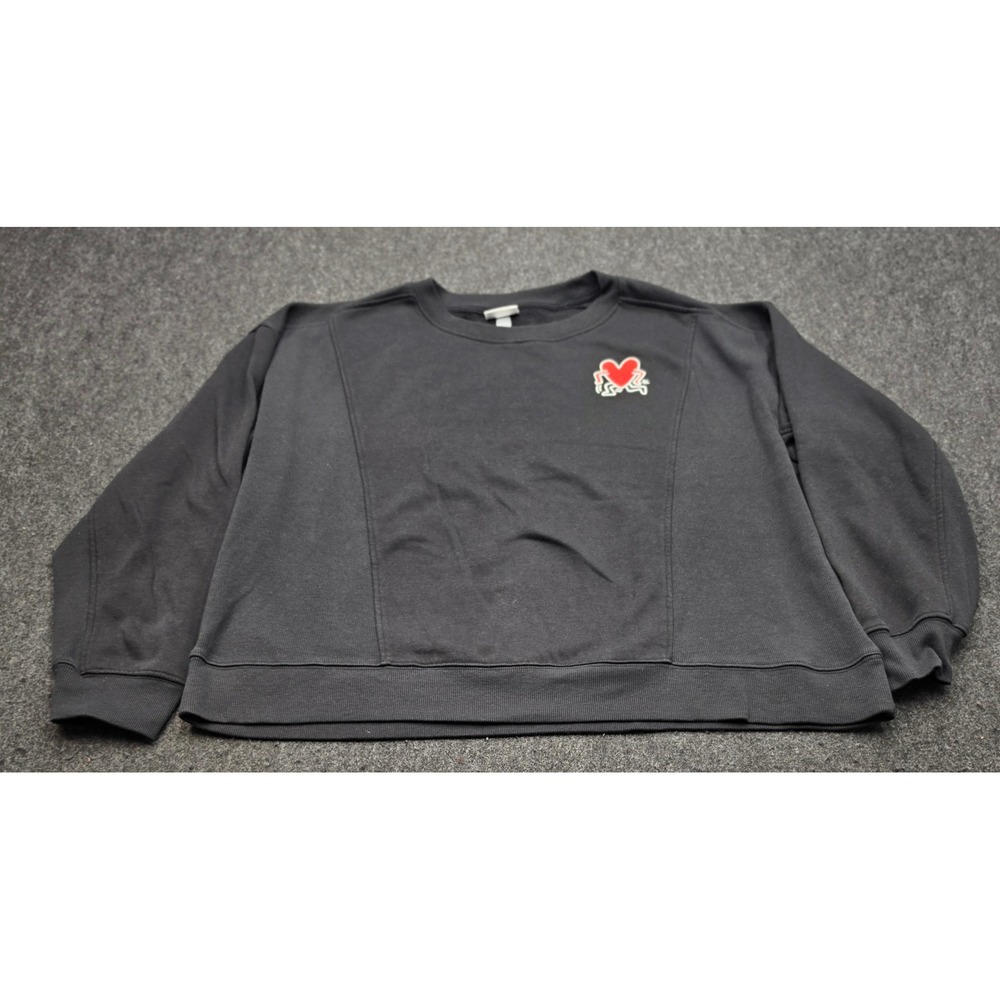 Keith Haring Sweatshirt Women XXL Black Heart Graphic Embroidered Pullover